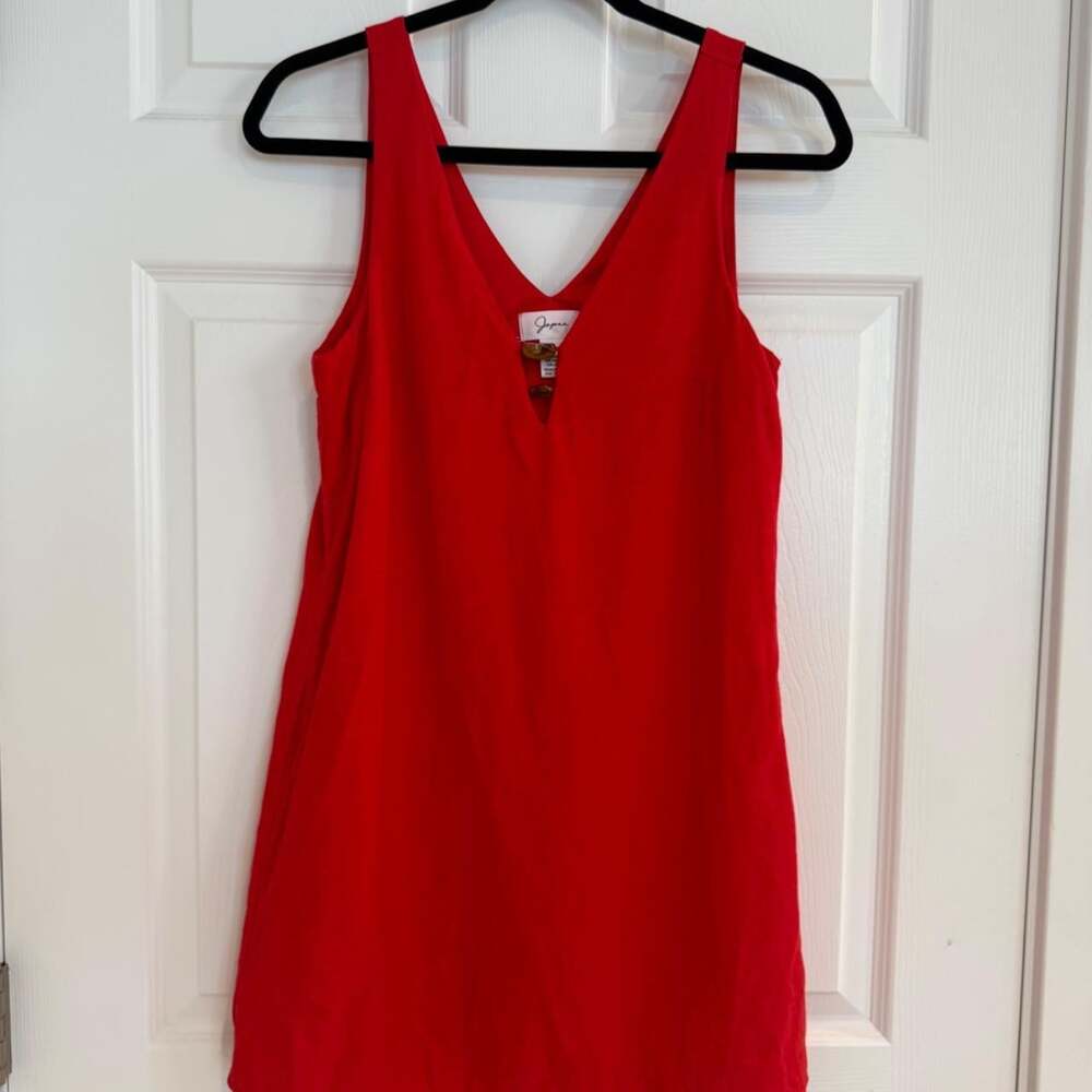 Japra Sleeveless Mini Lined Red Dress/Long Top with detail in chest - Size Small